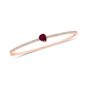 Pear-Shaped Ruby & Diamond Bangle Bracelet - 14K gold weighing 9.09 grams - 38 round diamonds weighing 0.54 carats - 1.04 ct ruby
