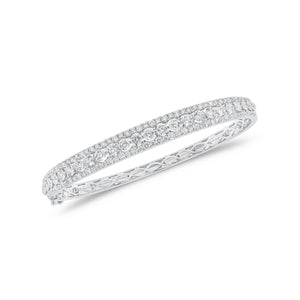 Diamond Pattern Bangle Bracelet - 18K gold weighing 13.22 grams - 127 round diamonds weighing 3.57 carats