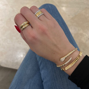 Female Model Wearing Gold Spike Bangle Bracelet - 14K gold weighing 19.30 grams