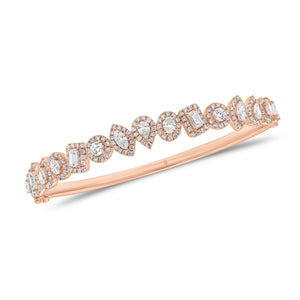 Mixed Shape Halo Diamond Bangle Bracelet - 14K gold weighing 13.30 gram - 15 mixed shape diamonds weighing 1.63 carats - 192 round diamonds weighing 0.88 carats