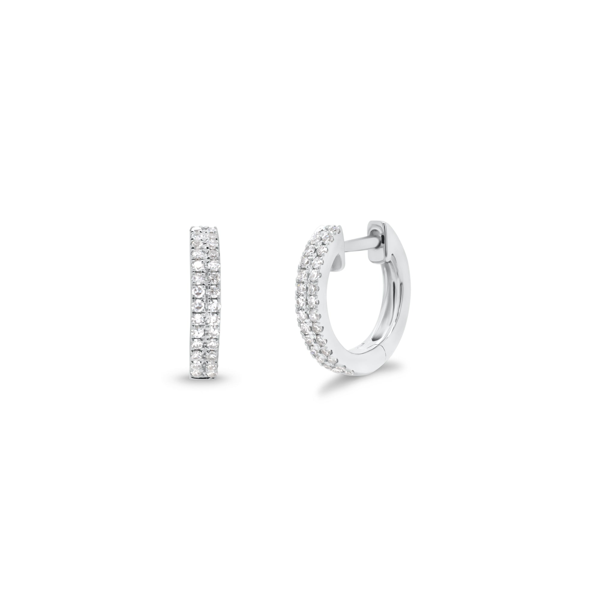 Double Row Diamond Huggie Earrings - 14K gold weighing 1.40 grams  - 56 round diamonds weighing 0.12 carats