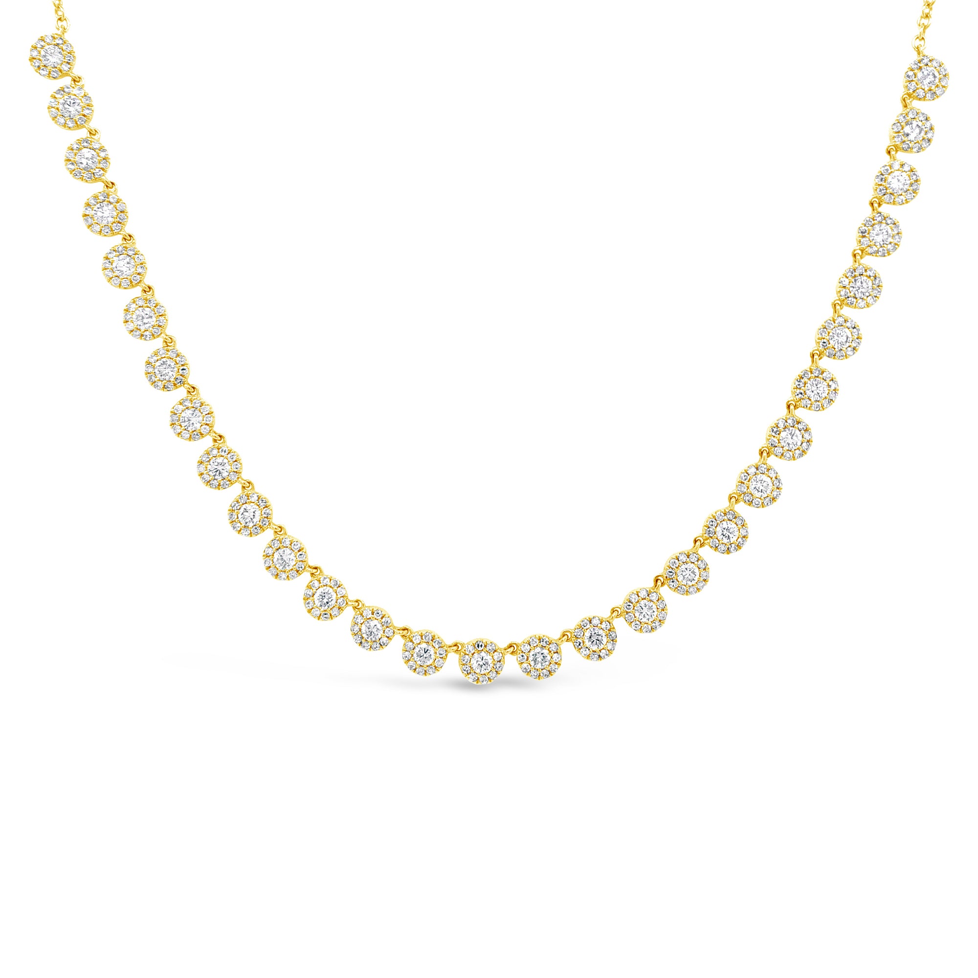 gold necklace with diamonds on white background