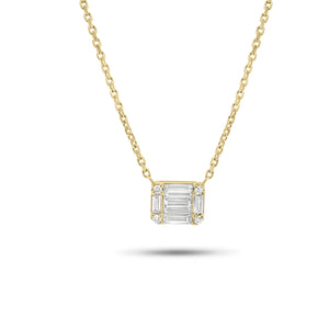0.38 ct Emerald-Cut Diamond Illusion Pendant Necklace - 14K gold weighing 3.57 grams - 6 baguette diamonds weighing 0.34 carats - 4 round diamonds weighing 0.04 carats