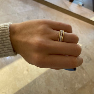Female Model Wearing Gold Cable Stacking Ring - 18K gold weighing 2.19 grams