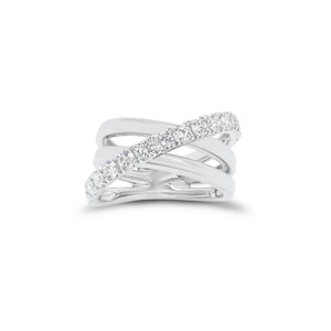 Diamond & gold multi-band crossover ring - 18K gold weighing 7.34 grams  - 15 round diamonds weighing 0.94 carats