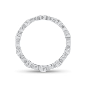 Alternating Marquise & Round Diamond Eternity Band with Milgrain -18k white gold weighing 2.96 grams -10 marquise diamonds weighing 0.90 carats -20 round diamonds weighing .70 carats