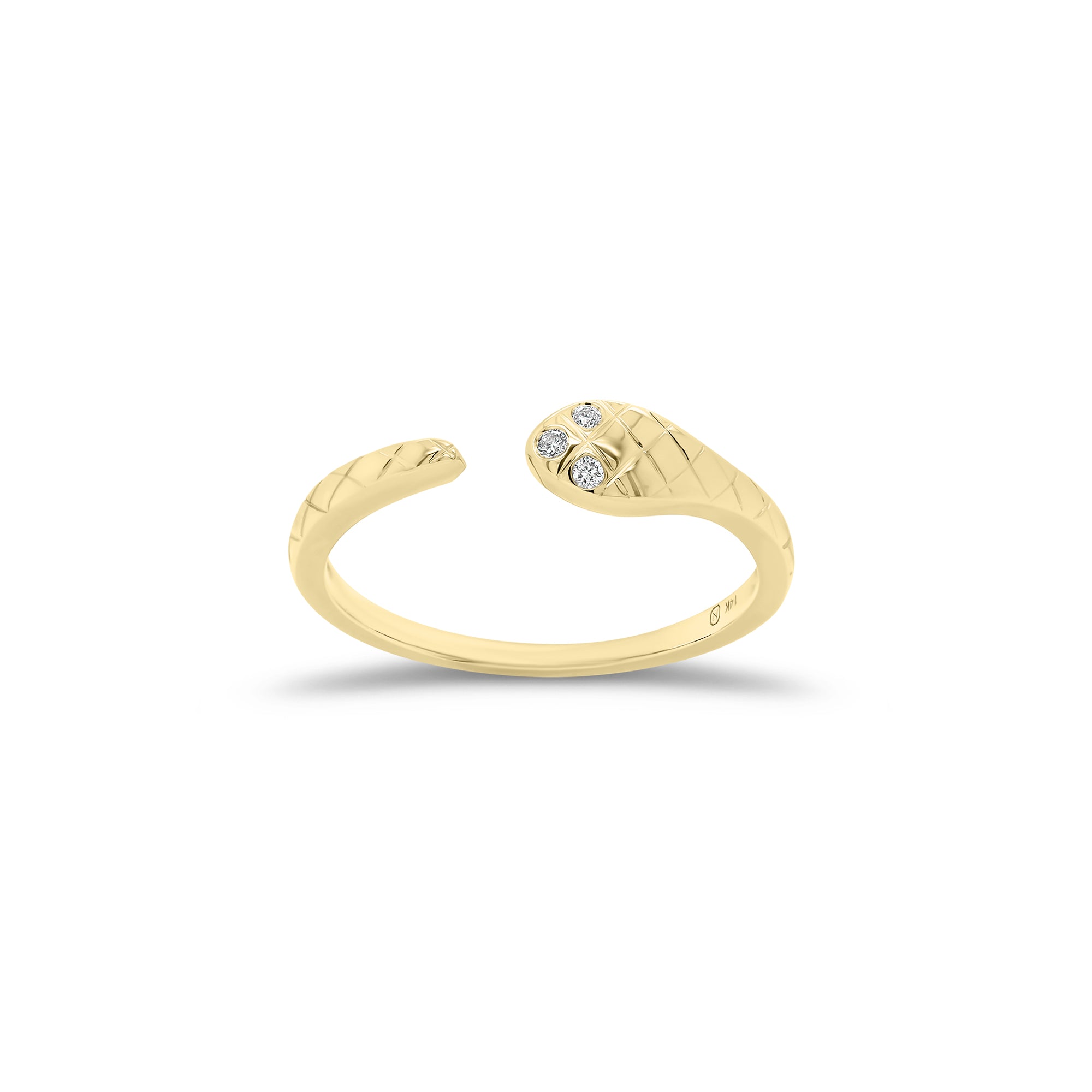 Diamond Snake Open Ring - 14K gold weighing 1.44 grams  - 3 round diamonds weighing 0.02 carats