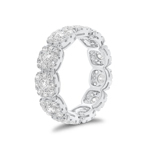 Diamond cushion-style halo eternity ring -18K gold weighing 4.18 grams -11 round diamonds totaling 0.98 carats -88 round pave-set diamonds totaling 1.30 carats