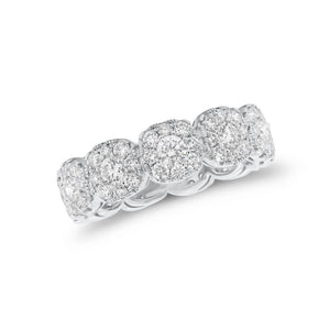 Diamond cushion-style halo eternity ring -18K gold weighing 4.18 grams -11 round diamonds totaling 0.98 carats -88 round pave-set diamonds totaling 1.30 carats