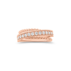 Diamond & beaded gold multi-band crossover ring - 18K gold weighing 4.57 grams  - 15 round diamonds weighing 0.39 carats