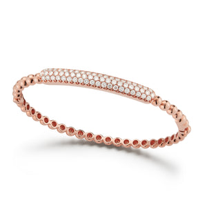 Large Pavé Diamond Bar Beaded Bangle -18k rose gold, 16.74 grams -61 round pavé-set diamonds weighing 1.56 carats.