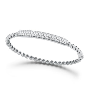 Large Pavé Diamond Bar Beaded Bangle -18k white gold, 16.74 grams -61 round pavé-set diamonds weighing 1.56 carats.