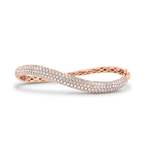 Diamond Wavy Bangle - 18K rose gold weighing 13.32 grams - 229 round diamonds totaling 2.91 carats