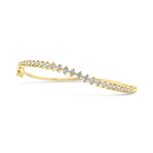 Prong-Set Diamond Wave Bangle - 14K gold weighing 8.05 grams - 27 round diamonds totaling 1.09 carats