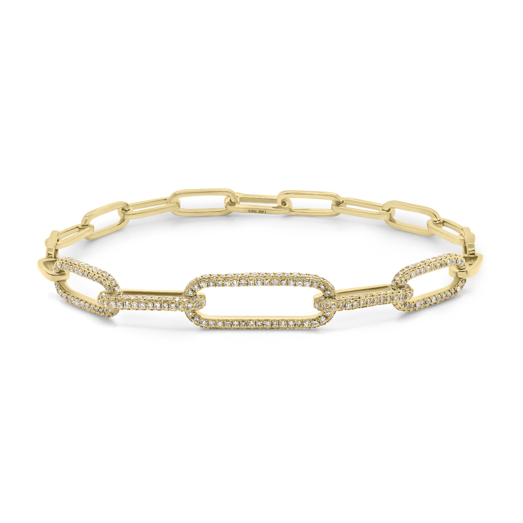 Diamond Paperclip Chain Bracelet - 14K yellow gold weighing 8.00 grams - 374 round diamonds totaling 1.20 carats