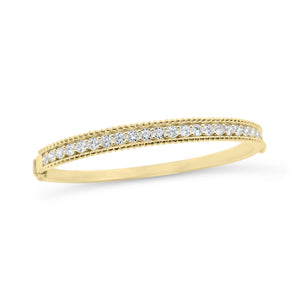 Diamond Beaded Gold Bangle -18K yellow gold weighing 19.28 grams -25 round diamonds totaling 2.25 carats