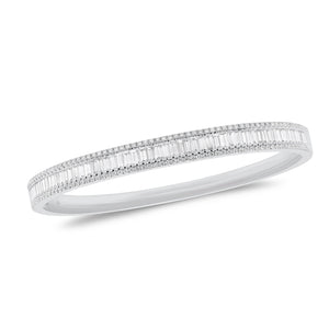 Baguette & Round Diamond Bangle Bracelet - 18K white gold weighing 17.15 grams - 126 round diamonds totaling 0.56 carats - 58 slim baguettes totaling 1.78 carats