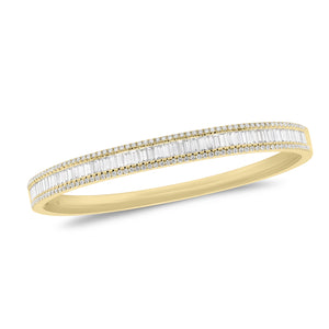 Baguette & Round Diamond Bangle Bracelet - 18K yellow gold weighing 17.15 grams - 126 round diamonds totaling 0.56 carats - 58 slim baguettes totaling 1.78 carats
