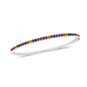 Multicolor Gemstone Bangle Bracelet - 14K white gold weighing 9.99 grams - 35 multicolor gemstones totaling 1.02 carats