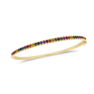 Multicolor Gemstone Bangle Bracelet - 14K yellow gold weighing 9.99 grams - 35 multicolor gemstones totaling 1.02 carats