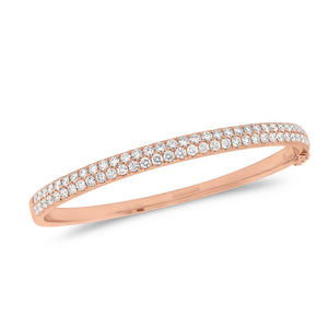 Diamond Double Row Bangle Bracelet - 14K gold weighing 17.72 grams - 67 round diamonds totaling 2.20 carats