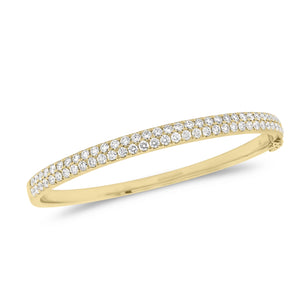 Diamond Double Row Bangle Bracelet - 14K gold weighing 17.72 grams - 67 round diamonds totaling 2.20 carats