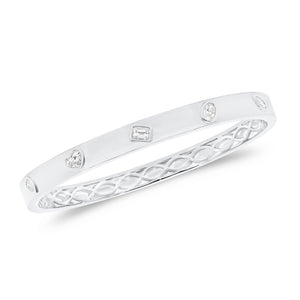 Bezel Set Oval, Pear, Heart, Marquee & Emerald-Cut Diamonds Bangle BraceletMixed Shape Diamonds Bangle -14K gold weighing 17.03 grams -5 mixed-shape diamonds weighing 0.68 carats (Pear - heart - emerald - oval - marquee)