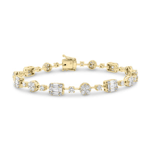 Diamond Circles & Rectangles Bangle Bracelet - 18K gold weighing 10.70 grams - 35 straight baguettes totaling 1.54 carats - 105 round diamonds totaling 1.97 carats