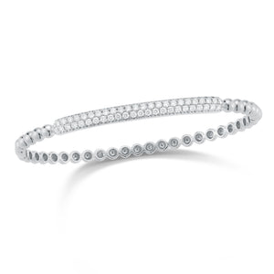 Diamond Bar Beaded Bangle Bracelet -14K gold weighing 9.69 grams -50 round pave-set diamonds totaling 0.88 carats.