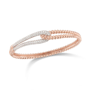 Large Diamond Linked Rope Bangle Bracelet -18k rose gold weighing 21.73 grams -136 round pave-set diamonds totaling 1.48 carats