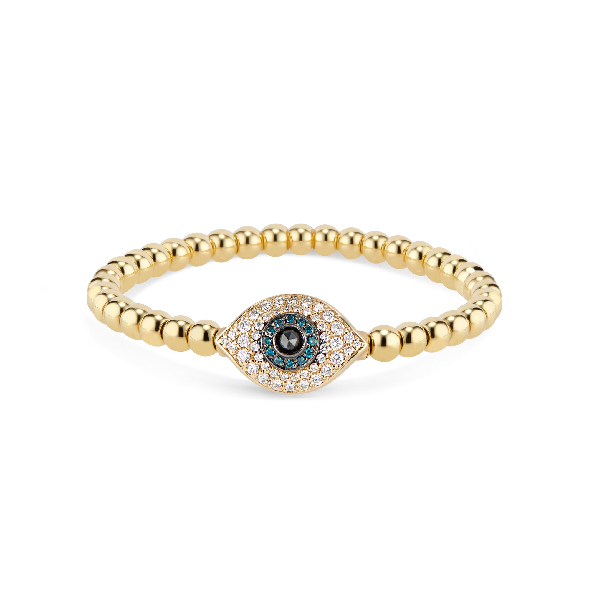 Diamond Evil Eye Stretch Bracelet - 0.54 cts colorless round diamonds - 0.09 cts black diamonds - 0.14 cts blue diamonds