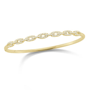 Diamond Chain Link Bangle Bracelet -18K gold weighing 11.50 grams -130 round pave-set diamonds totaling 0.57 carats
