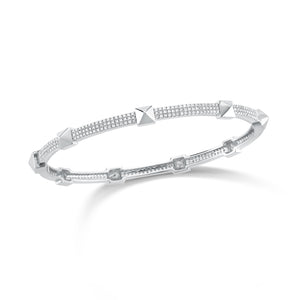 Diamond Pyramid Stud Bangle Bracelet -14K gold weighing 10.79 grams -315 round pave-set diamonds totaling 0.81 carats.