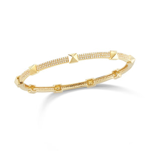 Diamond Pyramid Stud Bangle Bracelet -14K gold weighing 10.79 grams -315 round pave-set diamonds totaling 0.81 carats.