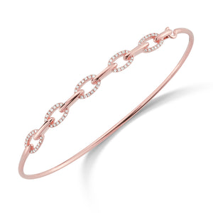 Diamond Half-Way Chain Link Bangle Bracelet -14K gold weighing 4.82 grams -70 round pave set diamonds totaling 0.21 carats.