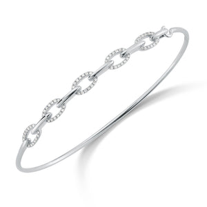 Diamond Half-Way Chain Link Bangle Bracelet -14K gold weighing 4.82 grams -70 round pave set diamonds totaling 0.21 carats.