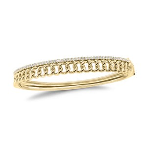Diamond Two-Tone Curb Chain Bangle Bracelet - 14K yellow gold weighing 20.52 grams - 49 round diamonds totaling 0.48 carats