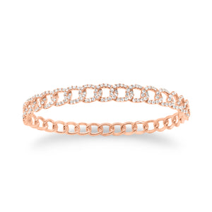 Diamond Chain Bangle Bracelet -14K rose gold weighing 13.47 grams -191 round diamonds totaling 1.44 carats