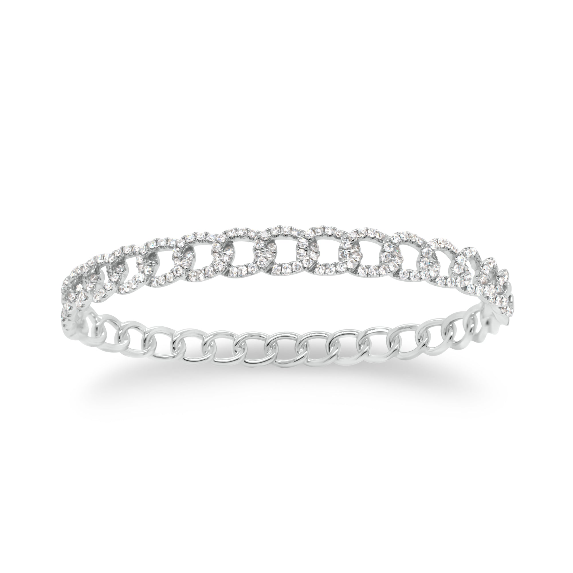 Diamond Chain Bangle Bracelet -14K white gold weighing 13.47 grams -191 round diamonds totaling 1.44 carats