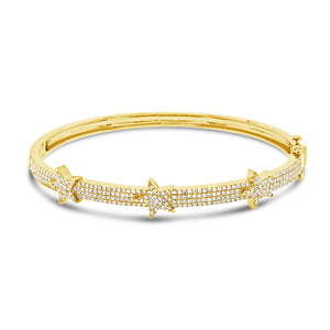 Diamond Tri-Star Bangle Bracelet -14K gold weighing 13.48 grams -301 round diamonds totaling 0.75 carats