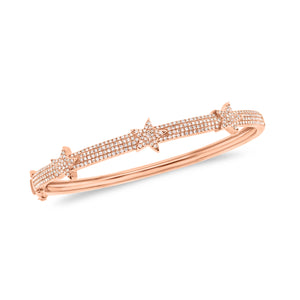 Diamond Tri-Star Bangle Bracelet -14K gold weighing 13.48 grams -301 round diamonds totaling 0.75 carats