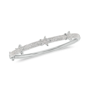Diamond Tri-Star Bangle Bracelet -14K gold weighing 13.48 grams -301 round diamonds totaling 0.75 carats