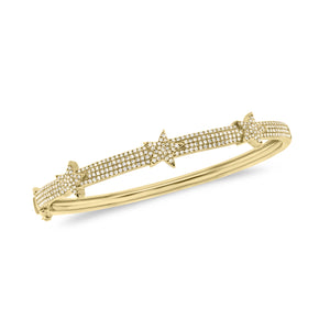 Diamond Tri-Star Bangle Bracelet -14K gold weighing 13.48 grams -301 round diamonds totaling 0.75 carats
