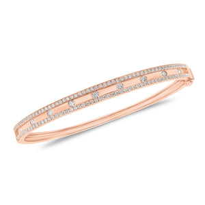 Bezel-Set & Pave Diamond Slim Bangle Bracelet -14K rose gold weighing 10.87 grams -9 round bezel set diamonds totaling 0.30 carats -160 round pave set diamonds totaling 0.45 carats