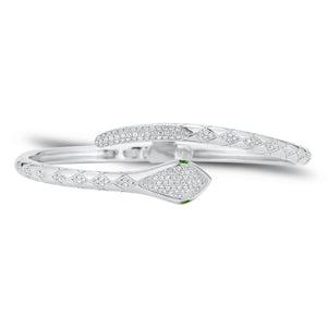 Diamond and Tsavorite Serpent Bangle Bracelet - 14K gold weighing 17.88 grams - 166 round diamonds weighing 0.85 carats