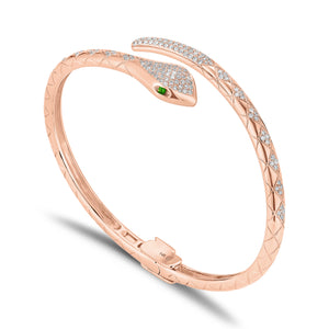 Diamond and Tsavorite Serpent Bangle Bracelet - 14K gold weighing 17.88 grams - 166 round diamonds weighing 0.85 carats