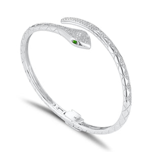 Diamond and Tsavorite Serpent Bangle Bracelet - 14K gold weighing 17.88 grams - 166 round diamonds weighing 0.85 carats