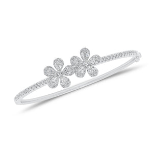 Diamond Double Flower Bangle - 18K gold weighing 16.15 grams - 10 pear-shaped diamonds weighing 1.07 grams - 81 round diamonds weighing 0.84 carats