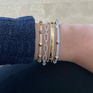 Pave Diamond Border Bangle Bracelet - 14K gold weighing 14.29 grams - 312 round diamonds weighing 0.83 carats