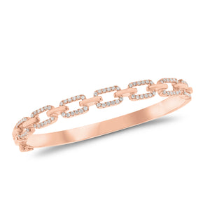 Diamond Paperclip Chain Bangle Bracelet - 14K gold weighing 18.0 grams - 355 round diamonds weighing 0.63 carats